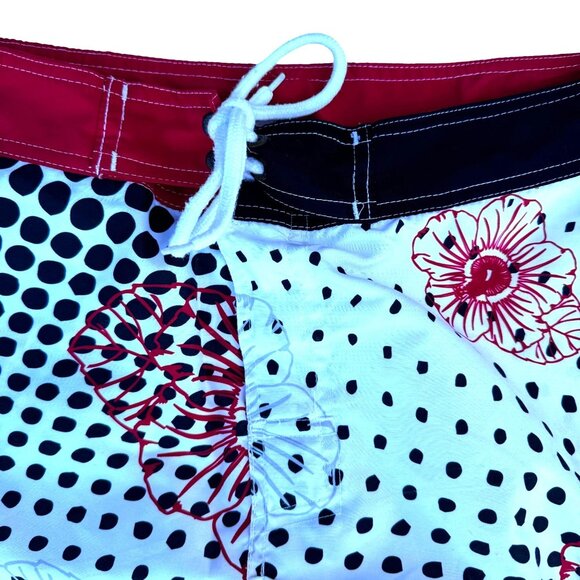 Hawaiian Tropic Mens Sz 34 Multi Color Floral Polka Dot Board Shorts Front Tie - Picture 3 of 7